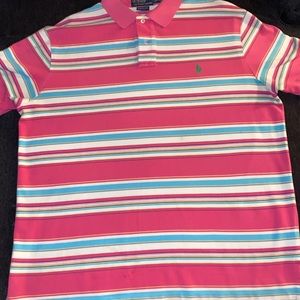 Polo by Ralph Lauren XL Custom slim fit punk& baby blue stripes